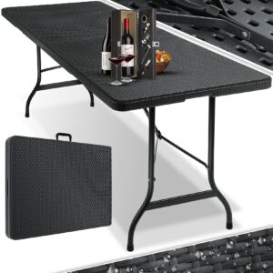 KESSER® Buffettisch Tisch klappbar Kunststoff 180x75 cm Rattan Optik Campingtisch Partytisch Klapptisch Gartentisch für Garten Terrasse und Balkon zusammenklappbar 6 Personen ink. Tragegriff