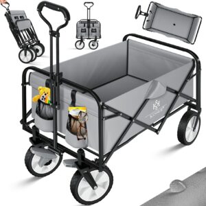 KESSER® Bollerwagen faltbar Handwagen Transportkarre Gerätewagen   inkl. 2 Netztaschen   klappbar   PVC-Reifen   bis 80 kg Tragkraft transportwagen Gartenanhänger ohne Dach